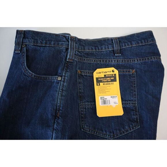 Carhartt BD4942-M Men's Sz 44x30 Blue Relaxed Fit Flannel Lined 5-Pocket Jeans - Picture 7 of 11